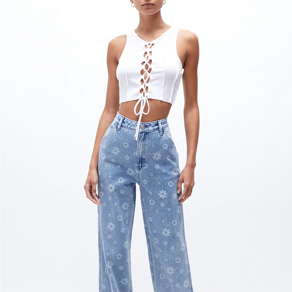 pacsun high waisted floral carpenter jeans size 24